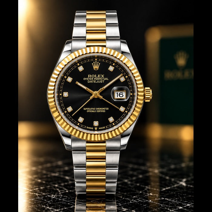 ROLEX DATE JUST - TWO TONE WITH BLACK DIAL