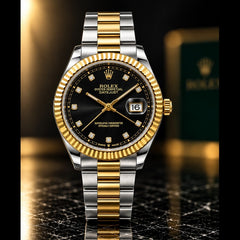 ROLEX DATE JUST - TWO TONE WITH BLACK DIAL
