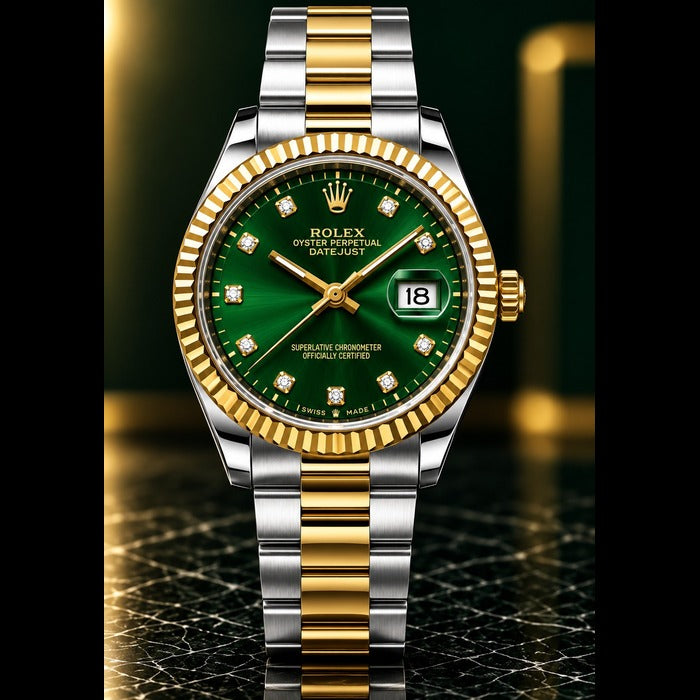 ROLEX DATE JUST - TWO TONE WITH GREEN DIAL