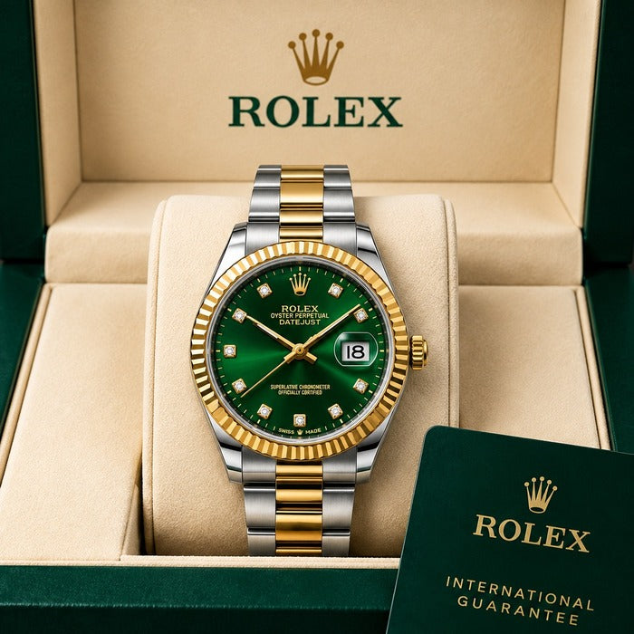 ROLEX DATE JUST - TWO TONE WITH GREEN DIAL