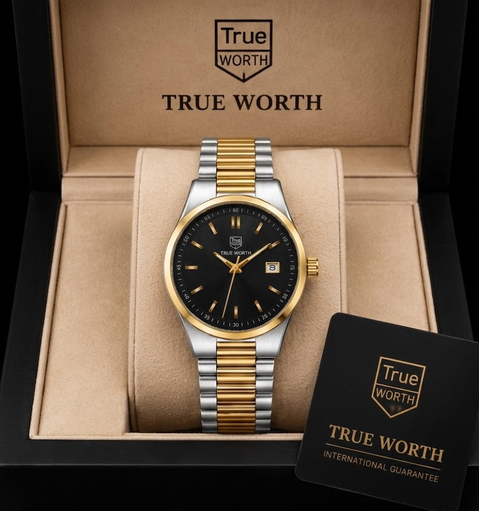 TRUE WORTH - CLASSIC LUXURY - TWO TONE WITH BLACK DIAL